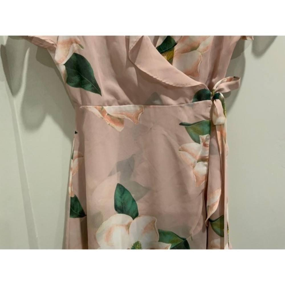 Show Me Your Mumu Pink Magnolia Floral Ruffle Wrap Mini Dress Small - Picture 11 of 17